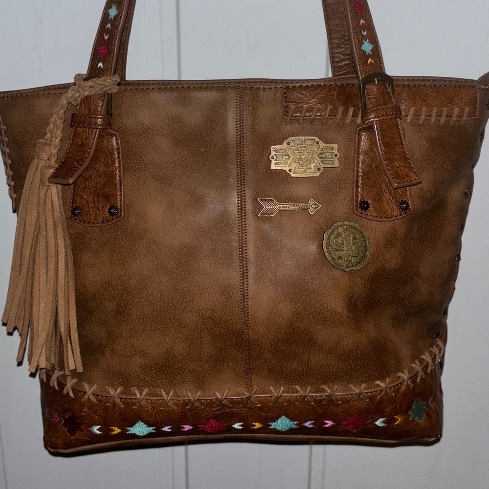 Stylish Brown Embroidered Leather Shoulder Bag